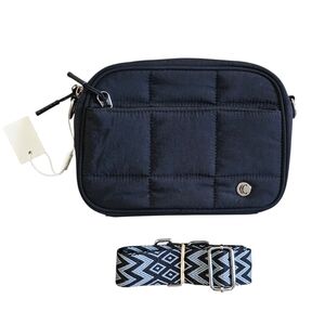 Black Quilted Crossbody Lightweight Puffer Bag Purse W/ Guitar Strap